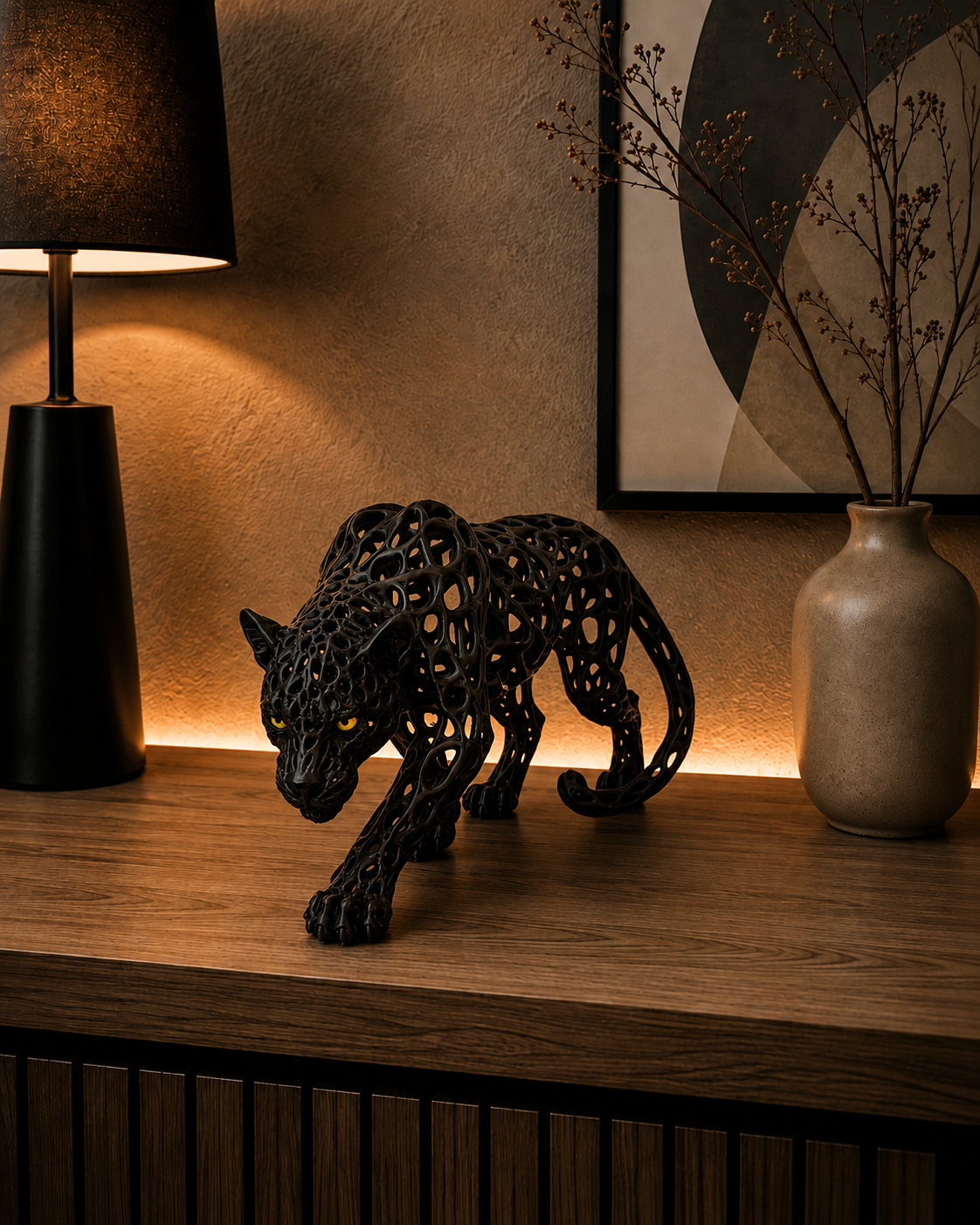 Leopardo Voronoi Escultura Moderna