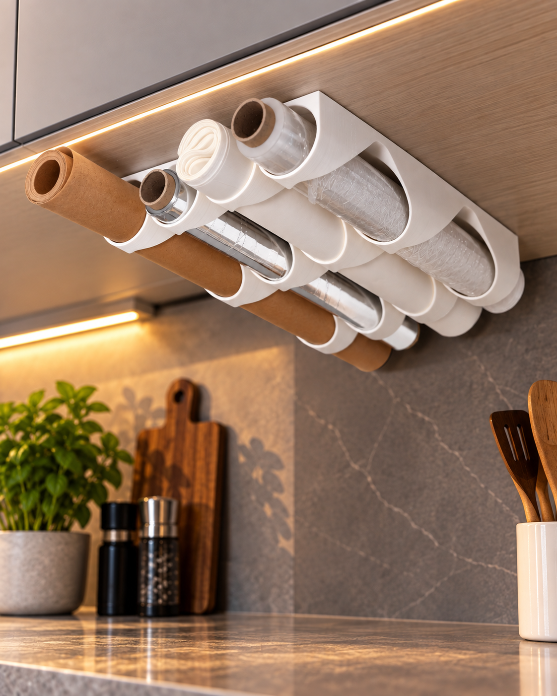 Porta Rolo de Cozinha – Organizador para Papel Manteiga, Plástico Filme e Alumínio